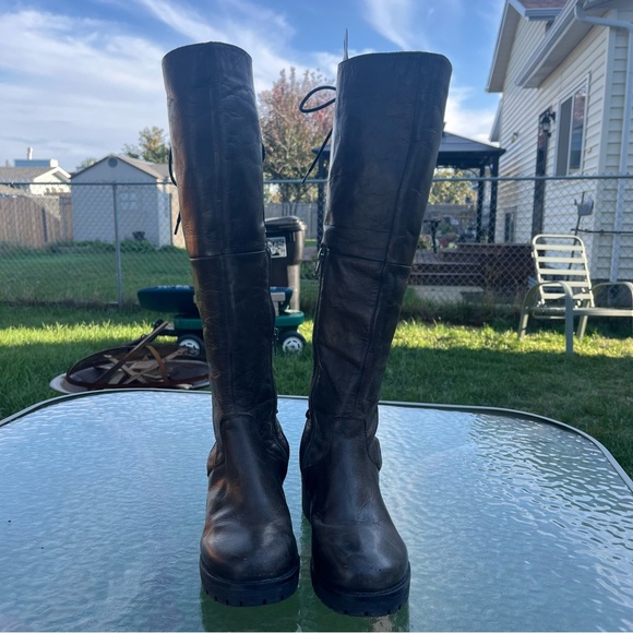 Steve Madden Navaa Dark Grey Calf Lace Up Side Zip Tall Boots - Picture 2 of 15